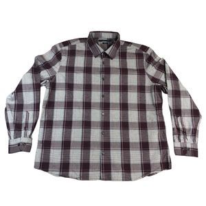 Perry Ellis Shirt Mens 2Xlarge Gray Plaid Oxford Slim‎ Stretch Preppy Button Up